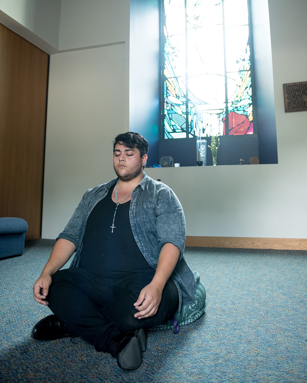 Student meditating